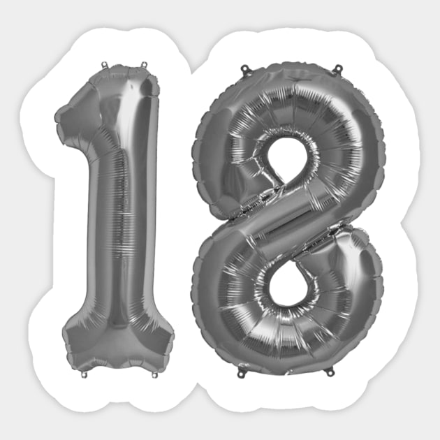 Silver 18th Birthday Metallic Helium Balloons Numbers Sticker by podartist